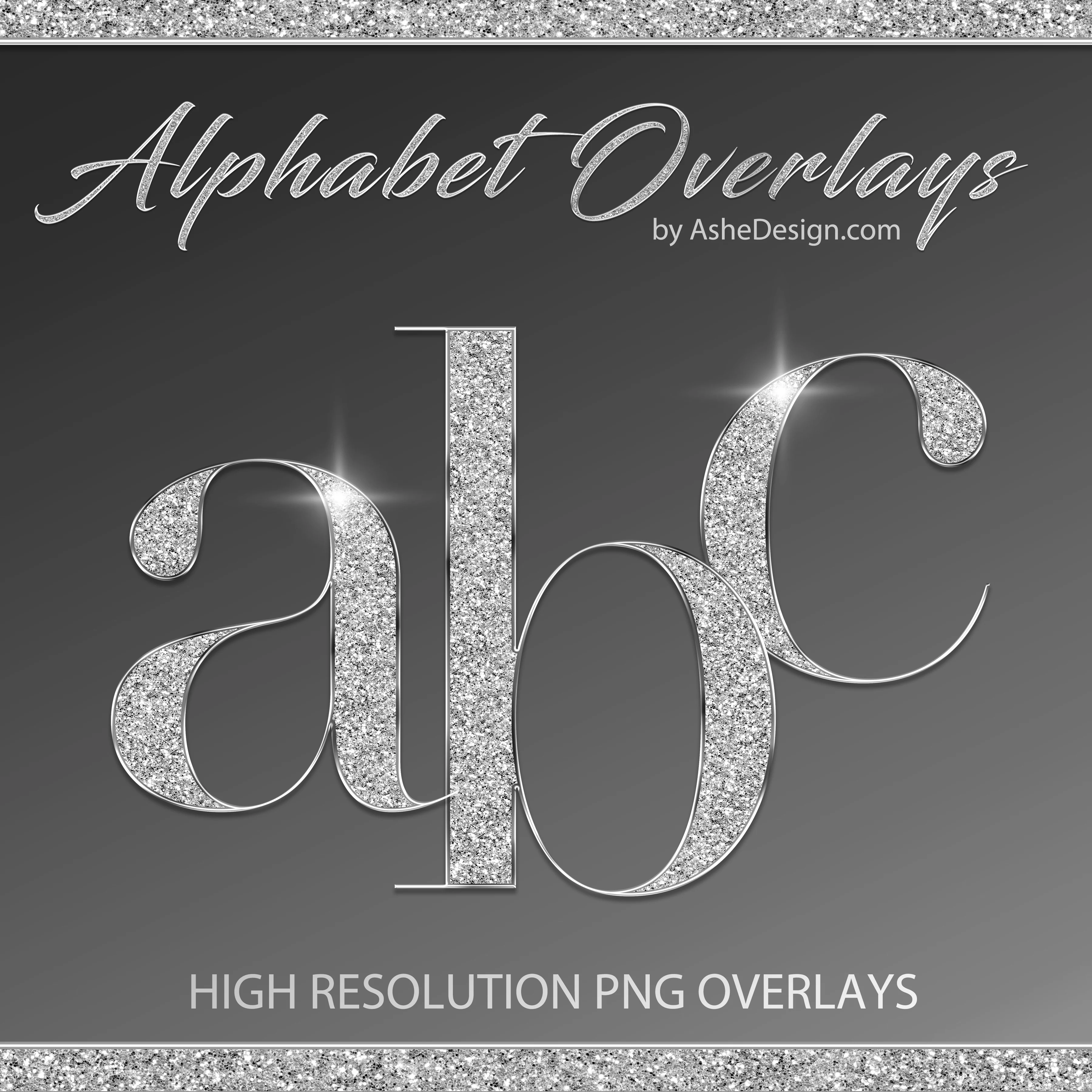 PNG Alphabet Overlays - Silver Glitter - Image 2