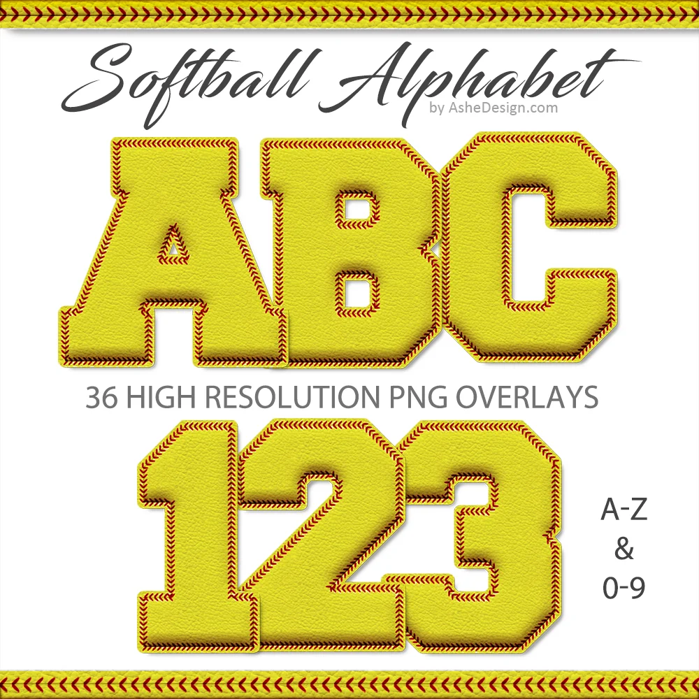 PNG Alphabet Overlays - Softball