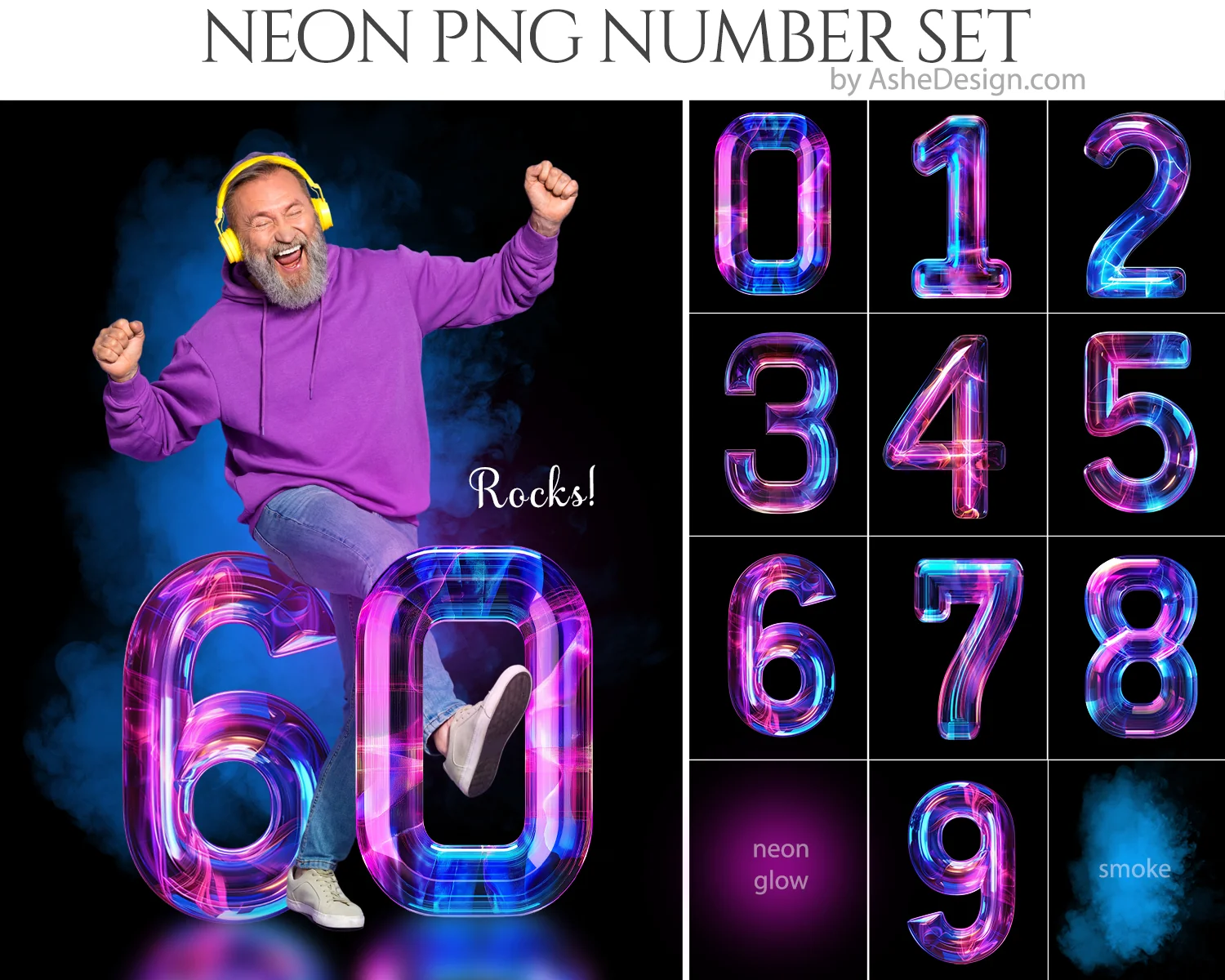 PNG Number Overlays - Neon
