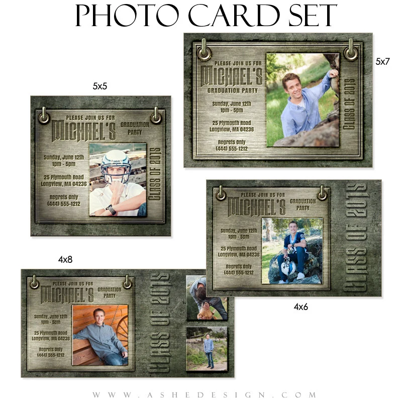 Senior Boy Photo Card Set - Engraved Metal