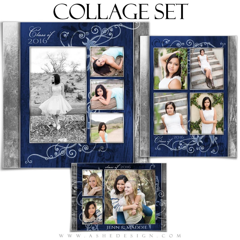 Senior Girl Collage Set (5x7, 8x10,12x12) - Blue Steel