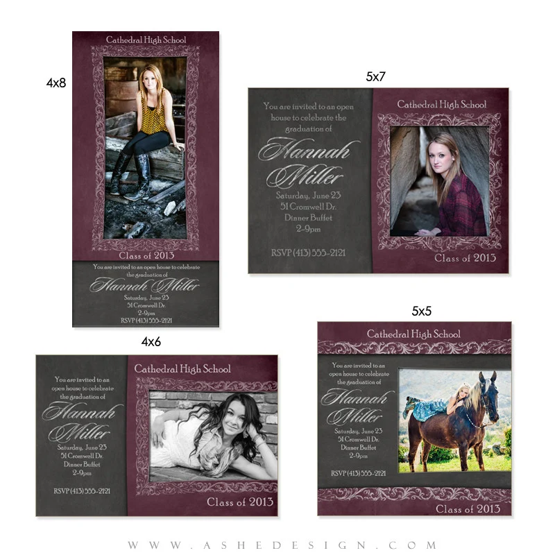 Senior Girl Photo Card Graduation Invitations - Chalkboard Senior Girl