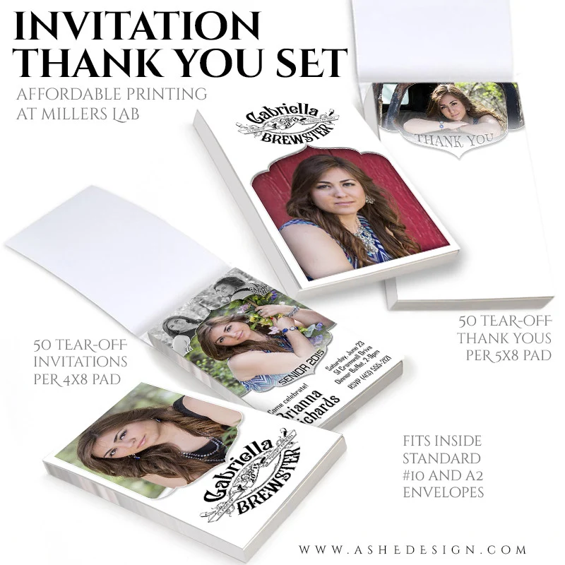 Tear-off Senior Invitation/Thank You Card Set - Gabriella