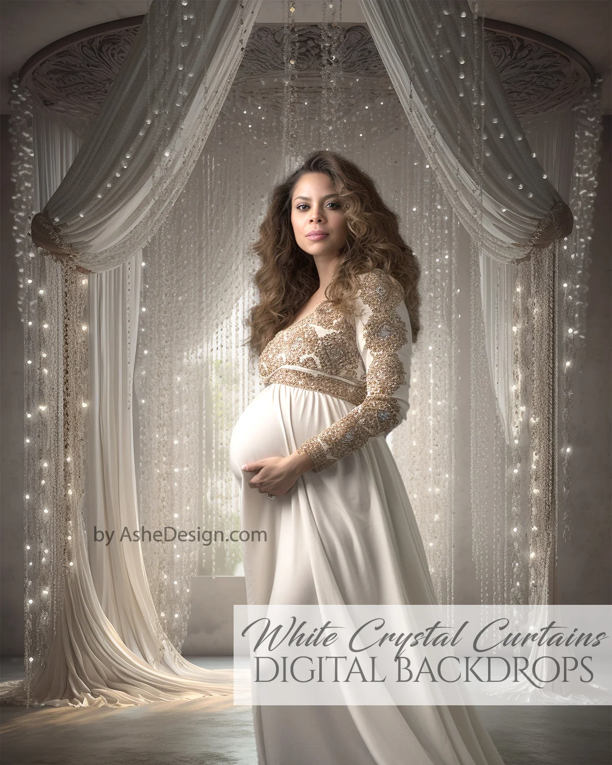 White Crystal Curtains Digital Photography Backdrops - Image 2